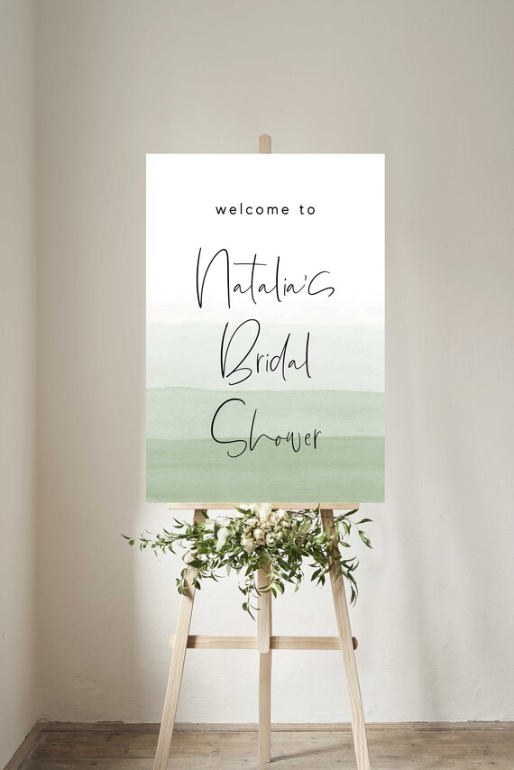 modern bridal shower sign collection Jade Emerald green & gold bridal shower welcome sign watercolor green welcome sign template