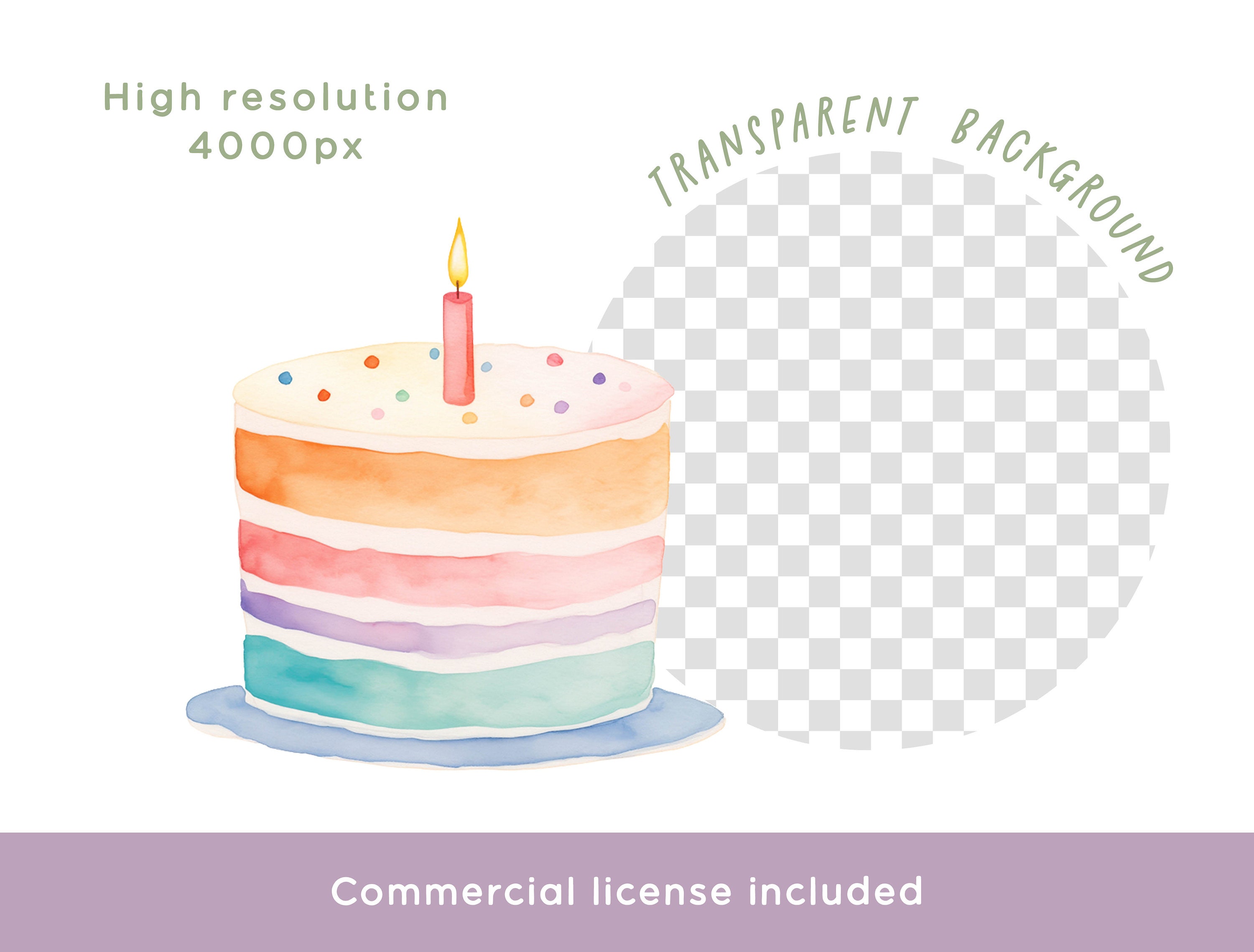 Cake Clipart Bundle, Watercolor Pastel Rainbow Cakes PNG Digital ...