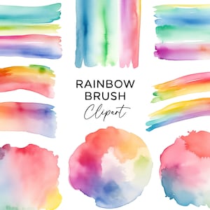 Rainbow Clipart Bundle, Watercolor Brush Stroke Smudge Stain Splodge Paint Clip Art PNG Graphics for Party Invitations Stickers Scrapbooking