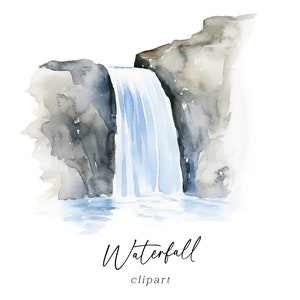 Clipart cascade aquarelle - PNG nature sereine pour faire-part de mariage, cartes de voeux, art mural, téléchargement numérique, usage Commercial