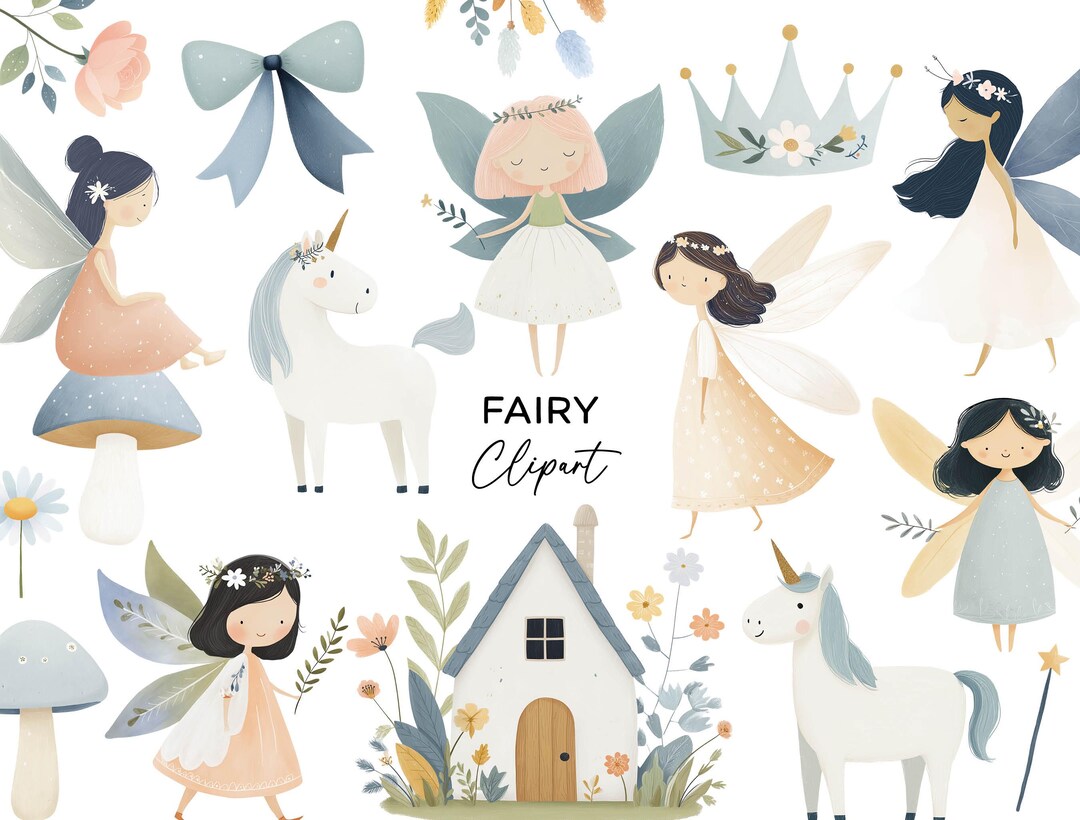 Fairy Clipart Bundle, PNG Graphics Digital Download Floral Pastel ...