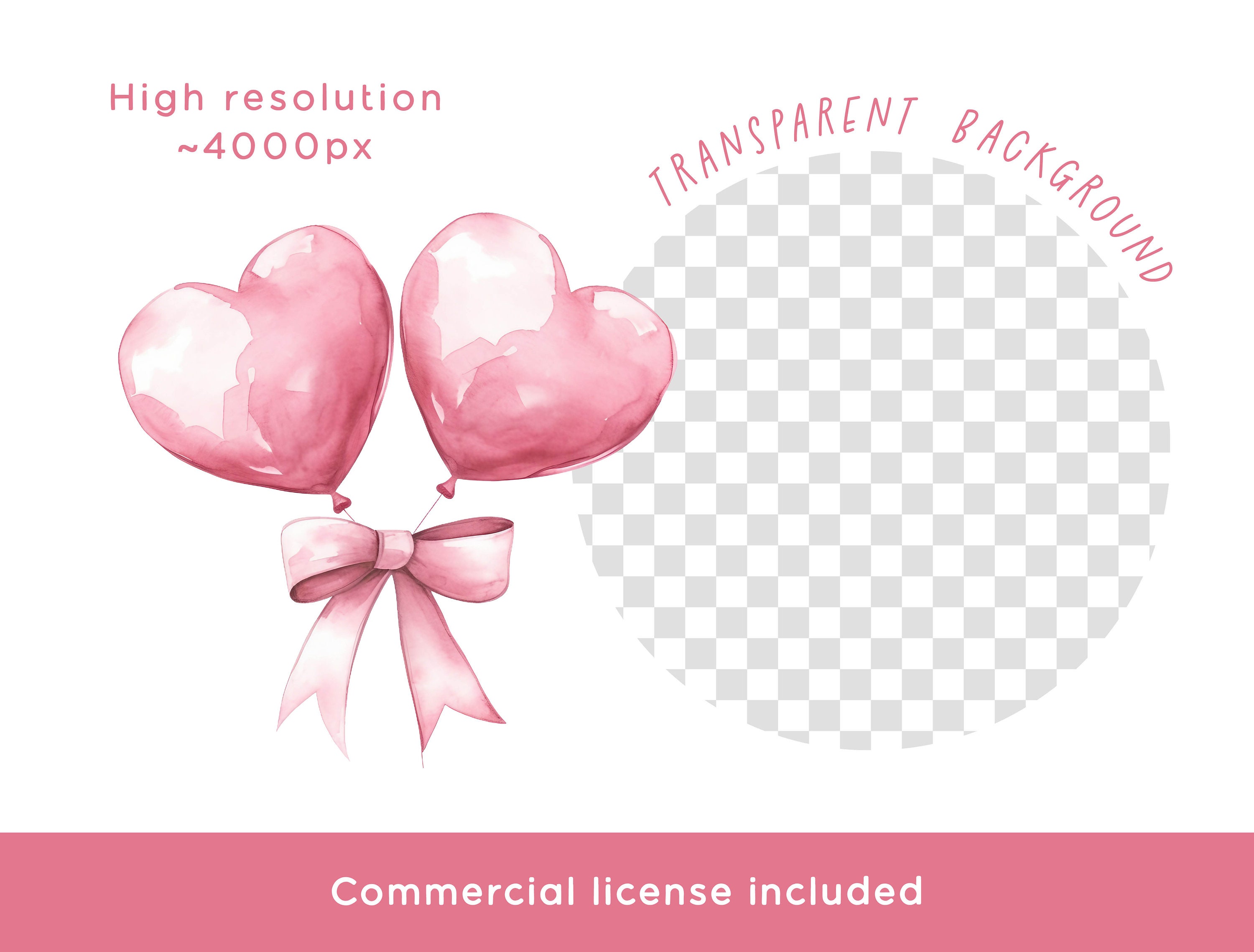 Heart Balloon Clipart Bundle - Watercolor Pink Pastel Love Heart ...