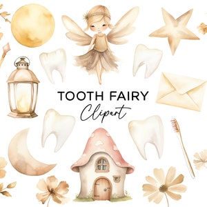 Bundle de cliparts fée des dents, aquarelle fées fantaisistes enchanté bohème fée des dents lutin clipart fichiers PNG en téléchargement numérique pour les invitations