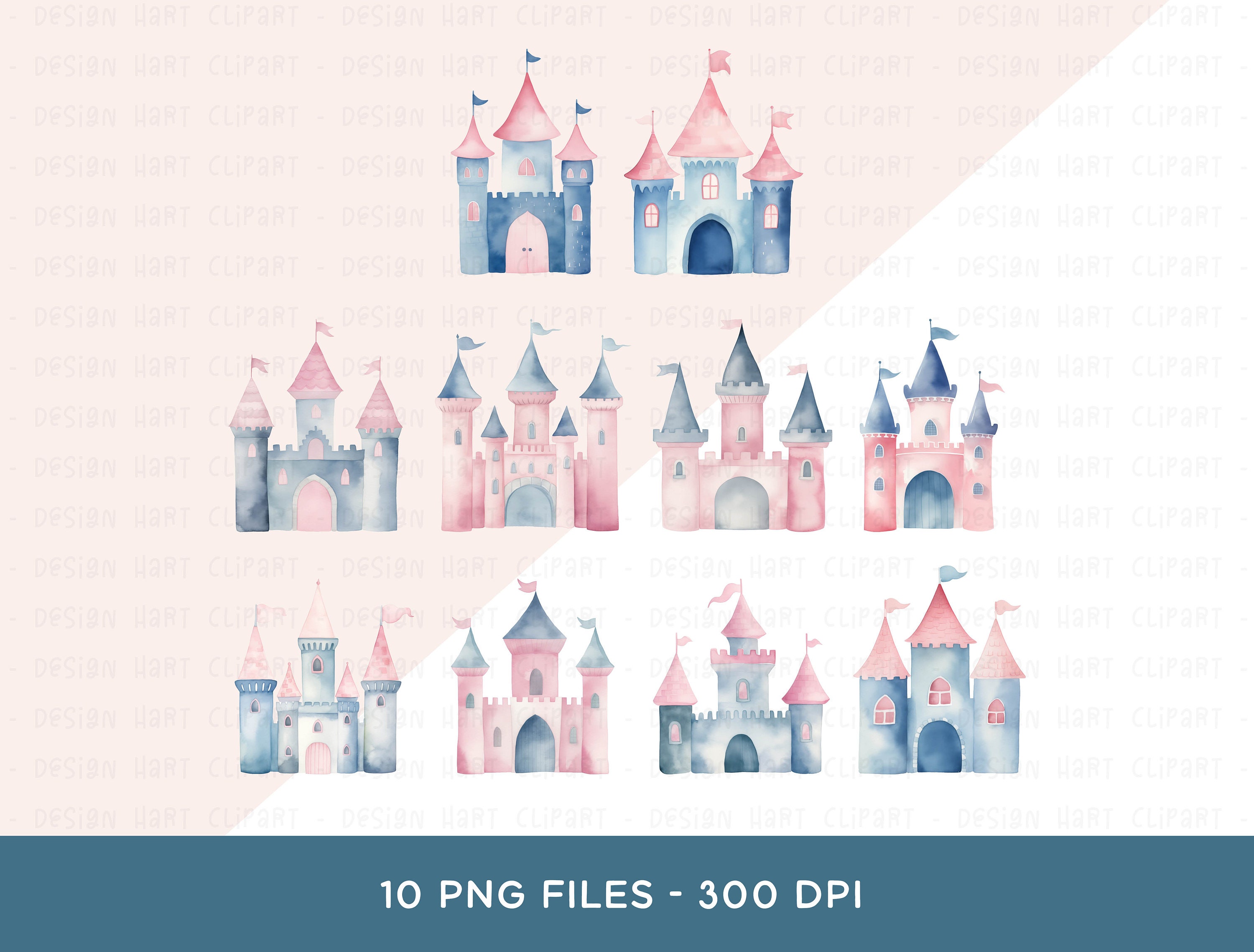 Castle Clipart Bundle, Watercolor Princess Magical Castle Fairytale ...