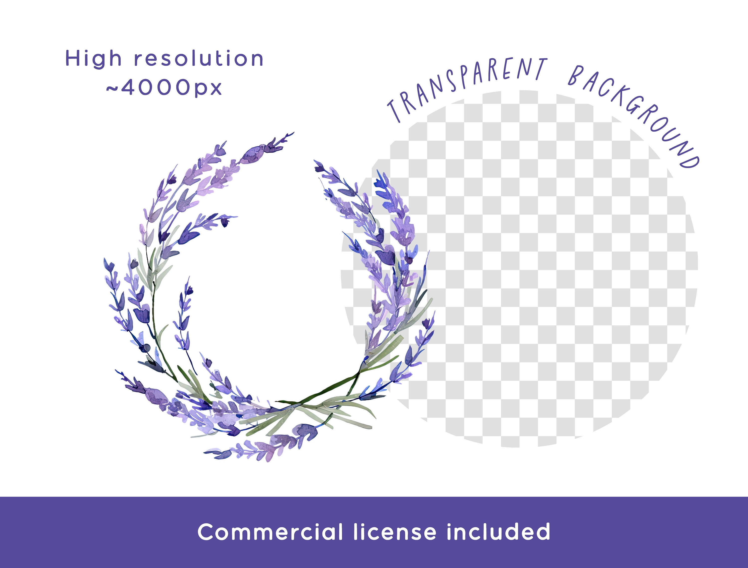 Lavender Wreath Clipart - Watercolor Purple Floral Sprigs PNG Wedding ...