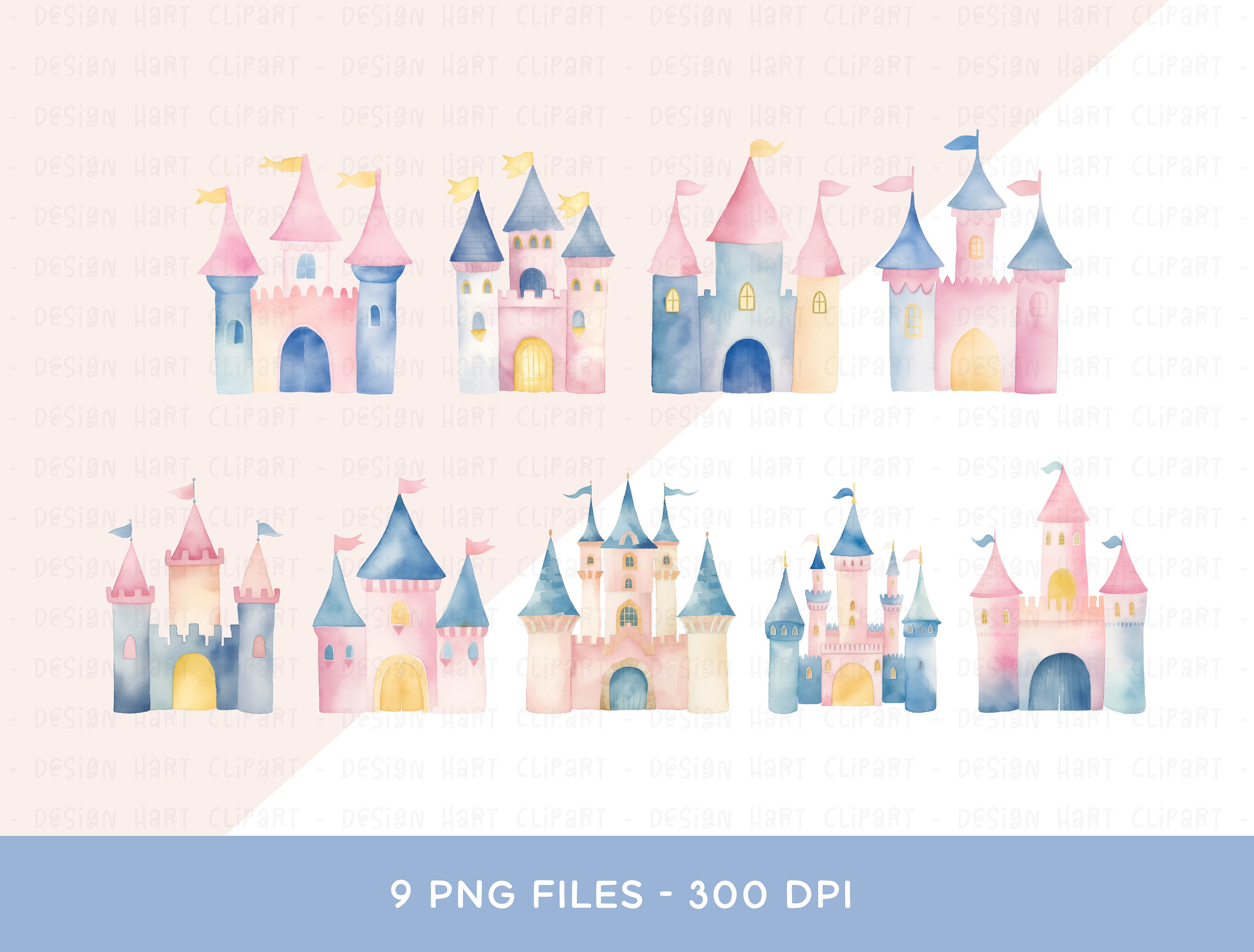 Castle Clipart Bundle, Watercolor Princess Magical Castle Fairytale ...