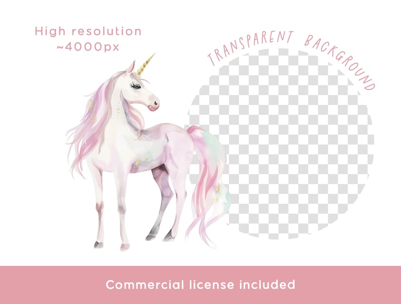 Unicorn Clipart Bundle - Watercolor Pink & Gold Foil Magical Whimsical ...