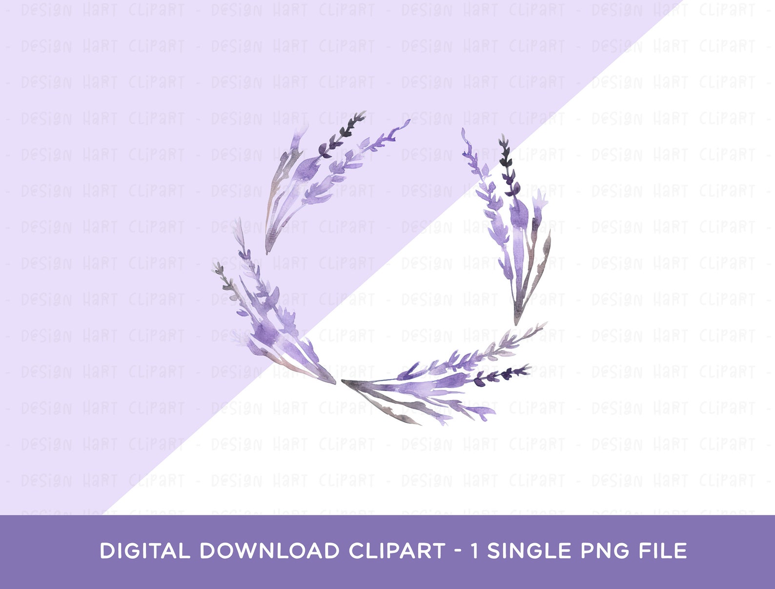 Lavender Wreath Clipart - Watercolor Purple Floral Sprigs PNG Wedding ...