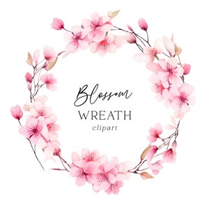 Blossom Wreath Clipart, Watercolor Floral Graphic PNG Digital Download for Commercial Use, Spring Flowers for Wedding Birthday Invitations