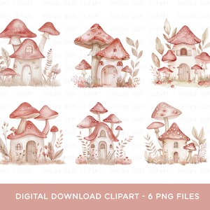 Fairy Mushroom Clipart Bundle - Whimsical Blush Pink Magical Fairy ...
