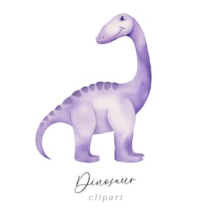 Niedliche Dinosaurier Clipart, Aquarell lila PNG Grafik für Kinder Digital Download Kommerzielle Nutzung Mädchen Geburtstag Einladungen Kinderzimmer Kunst