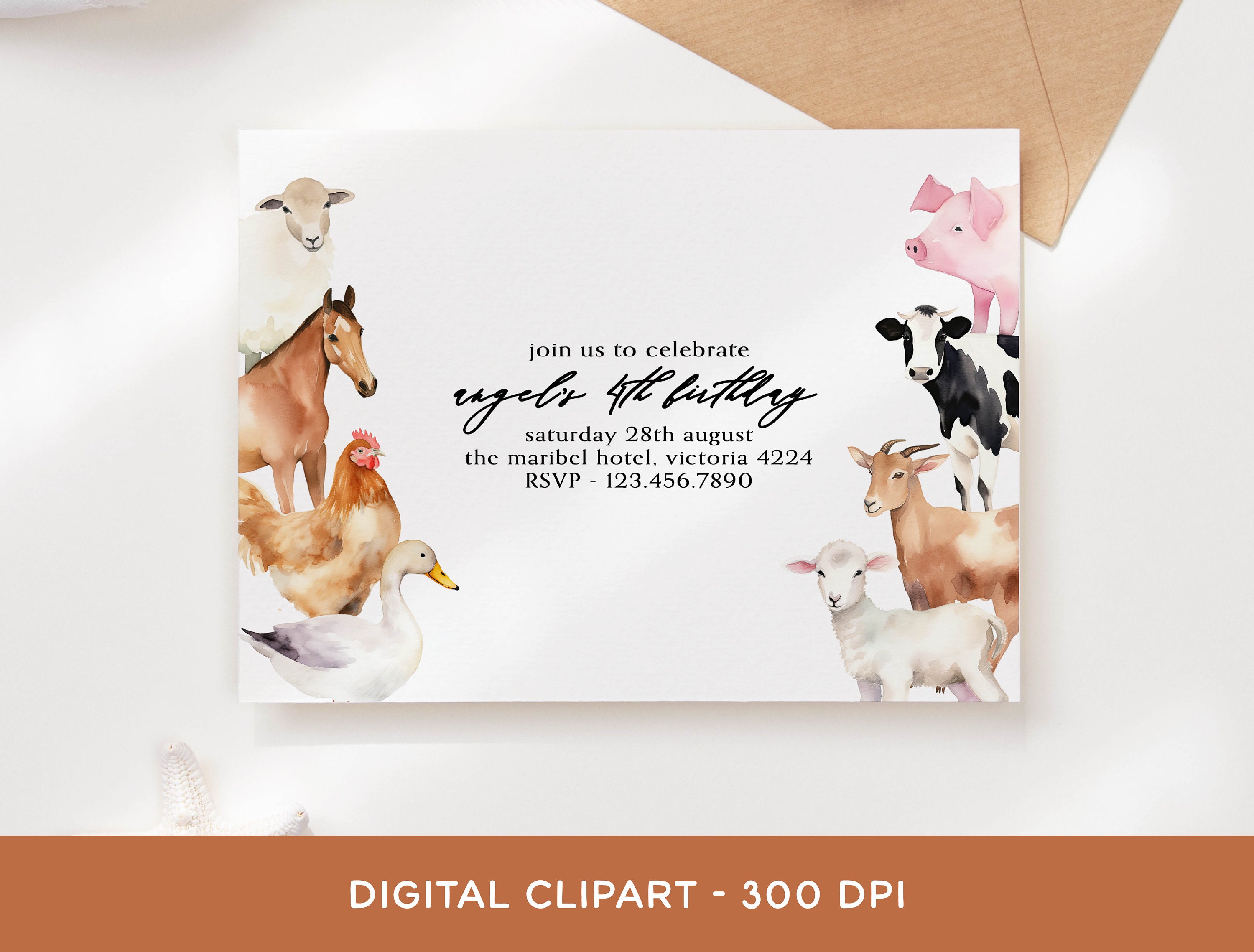 Farm Animal Clipart Bundle, Watercolor Barnyard Animals Pig Cow Horse ...