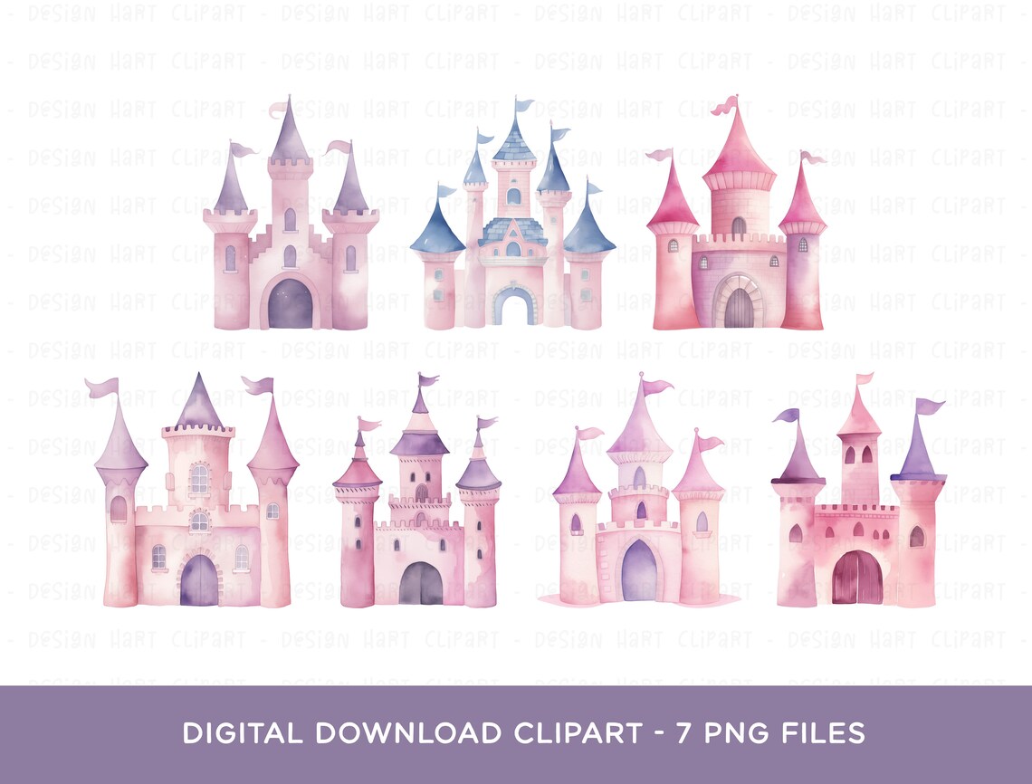 Castle Clipart Bundle, Princess Magical Fairytale Castle, Pink Girls ...