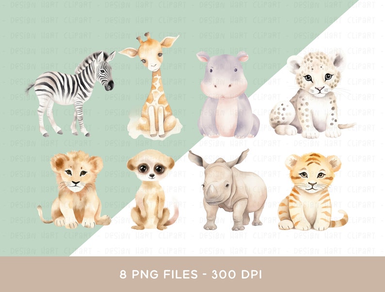 Baby Animals Clipart Bundle - Safari Jungle Zoo Lion Watercolor PNG for ...