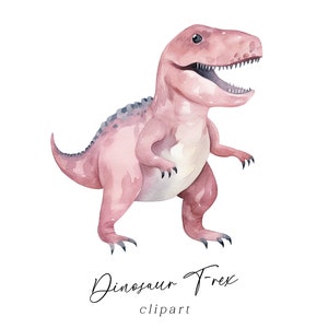 Pink Dinosaur Clipart - Watercolor T-Rex for Girls, PNG Graphic Digital Download, Commercial Use, for Kids Birthday Invitations Cards Crafts