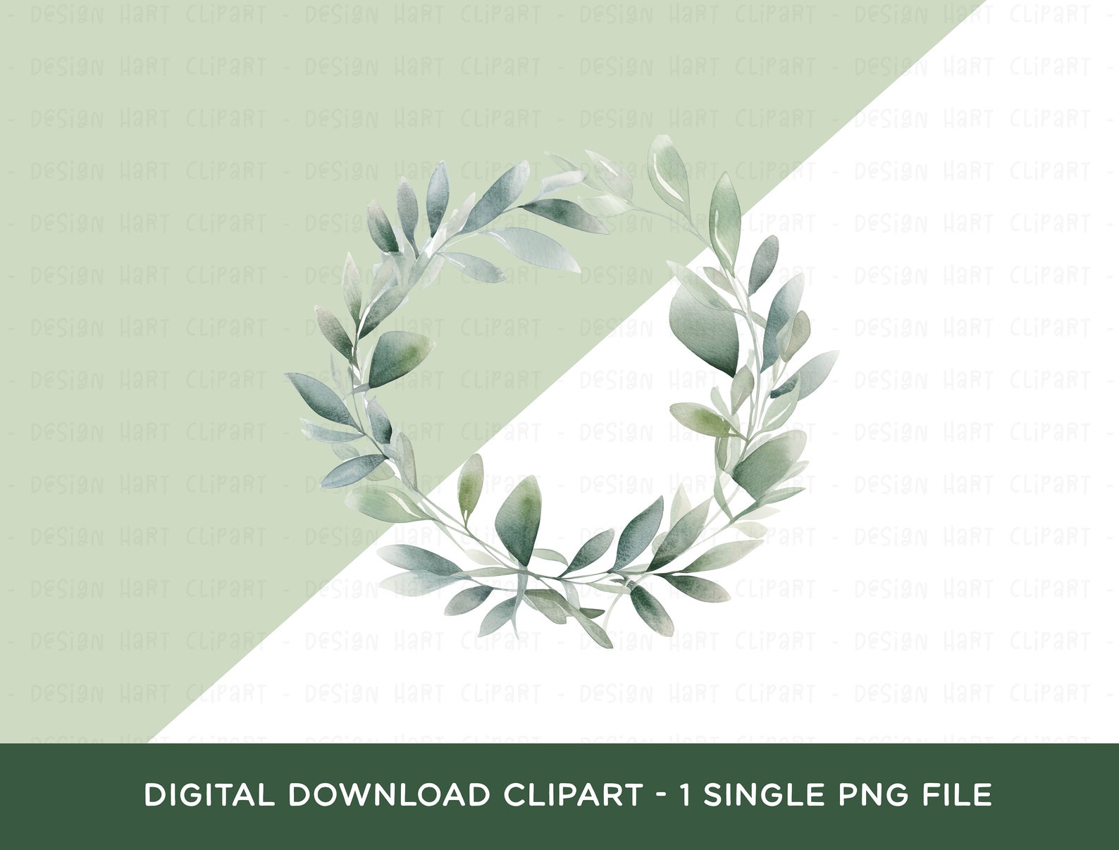 Eucalyptus Wreath Clipart, Watercolor Botanical Greenery PNG Graphic ...