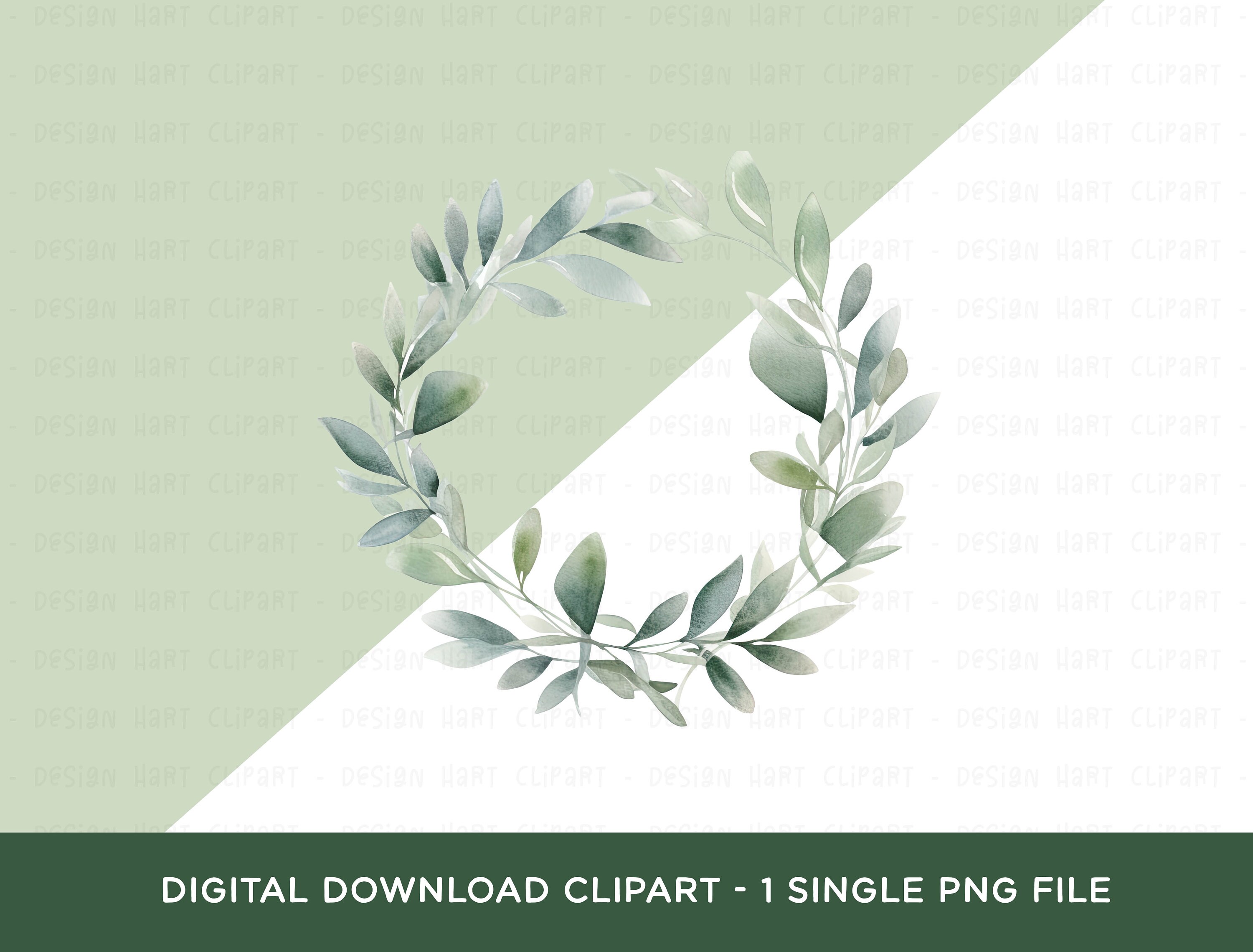 Eucalyptus Wreath Clipart, Watercolor Botanical Greenery PNG Graphic ...