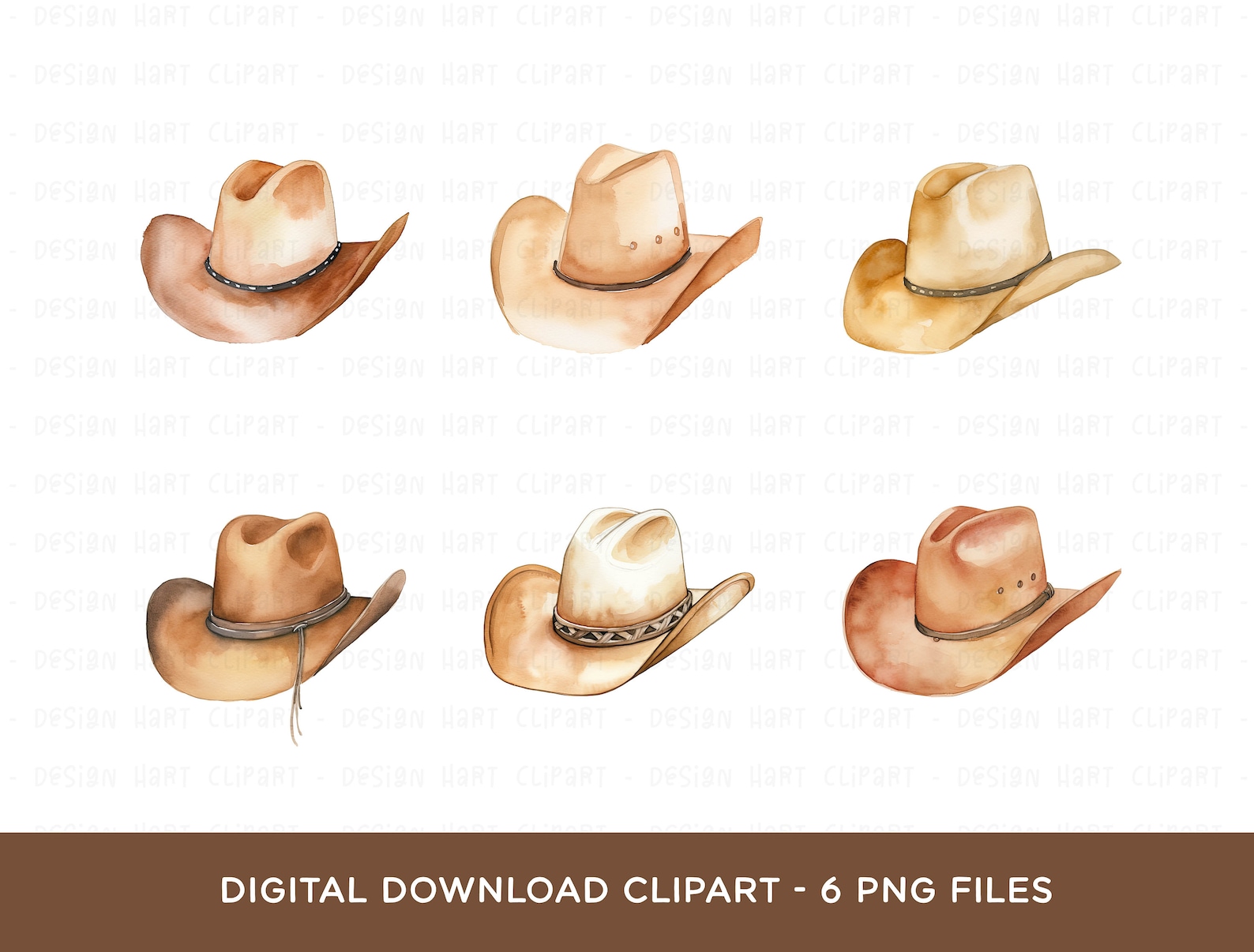 Cowboy Hat Clipart Bundle, Watercolor Rodeo Wild West Hats Clip Art PNG ...