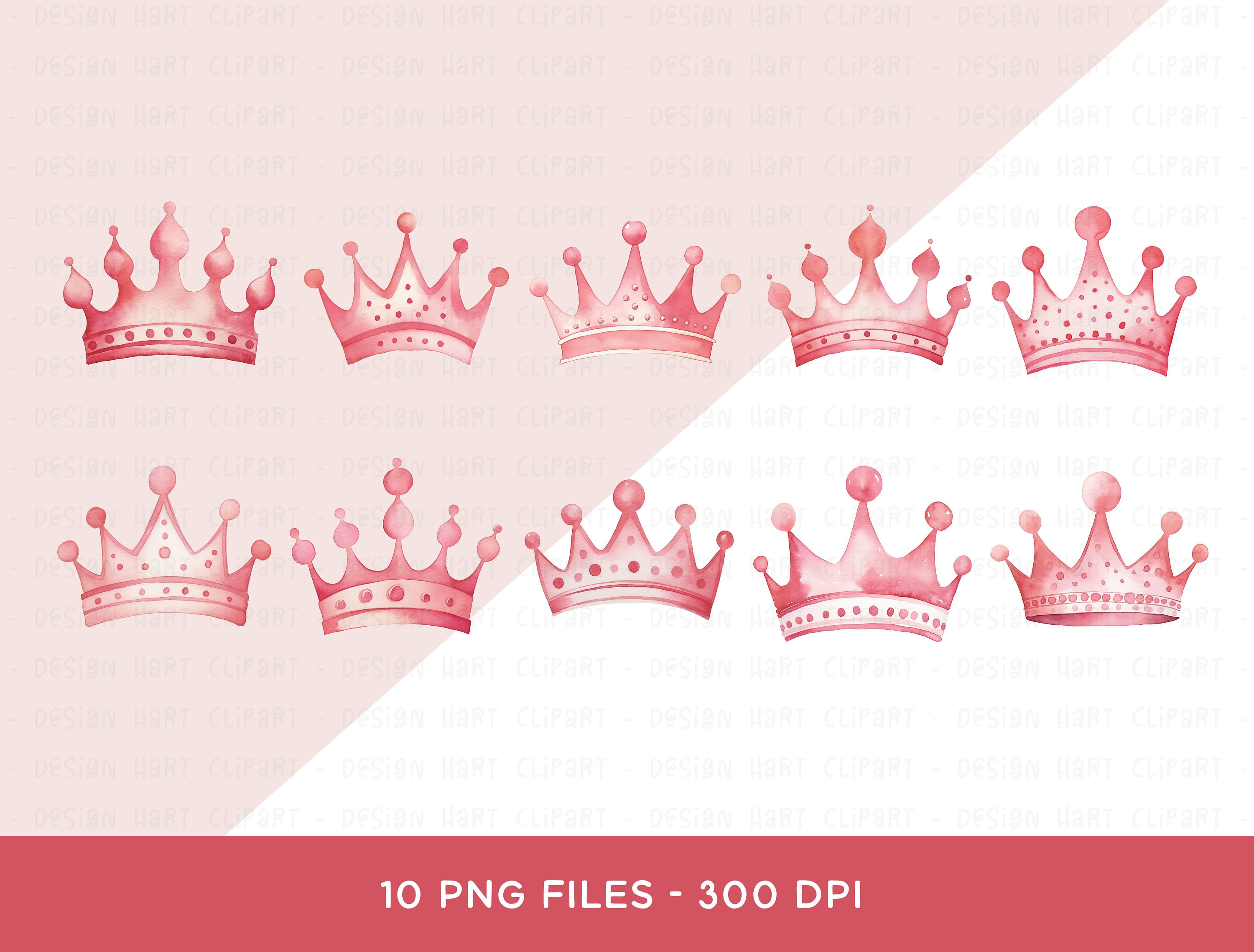 Crowns Clipart Bundle - Watercolor Pink Princess Crowns Hand Painted ...