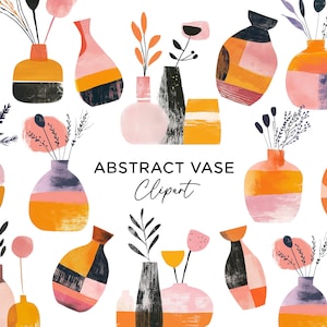 Pacote de clipart de vaso - aquarela abstrata boho cerâmica rosa terracota potes de barro PNG para convites arte de parede download digital comercial