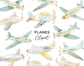 Flugzeuge Clipart, Aquarell Pastell Flugzeuge PNG Grafiken Digitaler Download Kommerzielle Nutzung Kinder Geburtstag Einladungen Karten Wand Kunst Flugzeuge