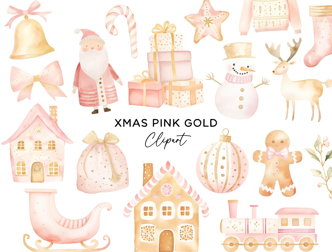 Christmas Clipart Bundle, PNG Digital Download Watercolor Festive ...