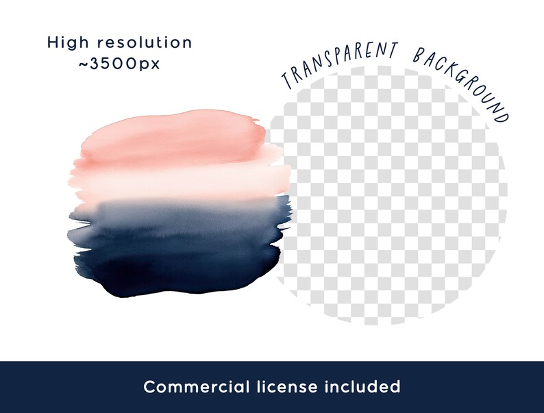 Brush Stroke Clipart Bundle Watercolor Blush Pink Navy Blue Smudge ...