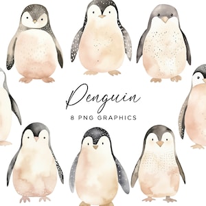 Pinguïns clipart bundel set, aquarel pastel Boho pinguïn PNG digitale download commercieel gebruik kinderen verjaardagsuitnodigingen muur kunst ambachten