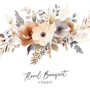 Flower Bouquet Clipart - Acuarela Boho Floral Bunch PNG, Descarga digital Boho Uso comercial, Flores neutras terrosas para invitaciones