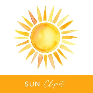 Clipart słońca PNG, akwarela żółte słońce PNG cyfrowe pobieranie ilustracja słońca do użytku komercyjnego zaproszenia naklejki scrapbooking sztuka