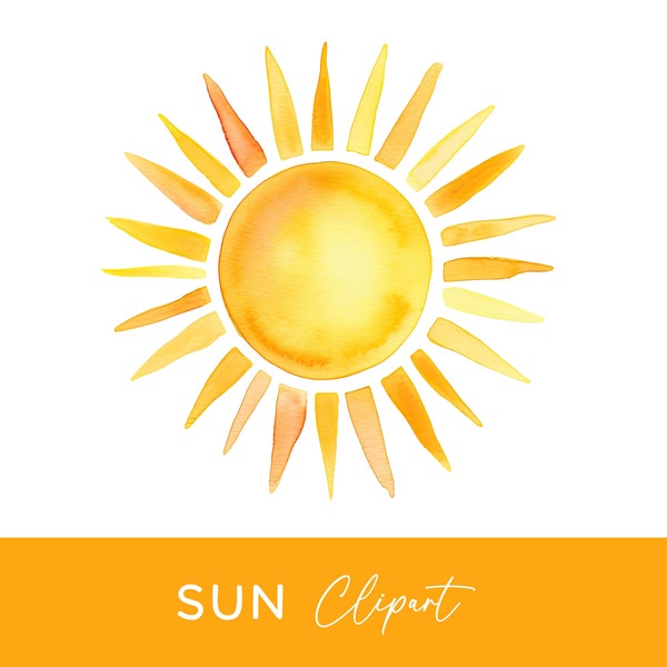 Sole Clipart PNG, sole giallo acquerello PNG Download digitale Illustrazione del sole per uso commerciale Inviti adesivi Scrapbooking Art