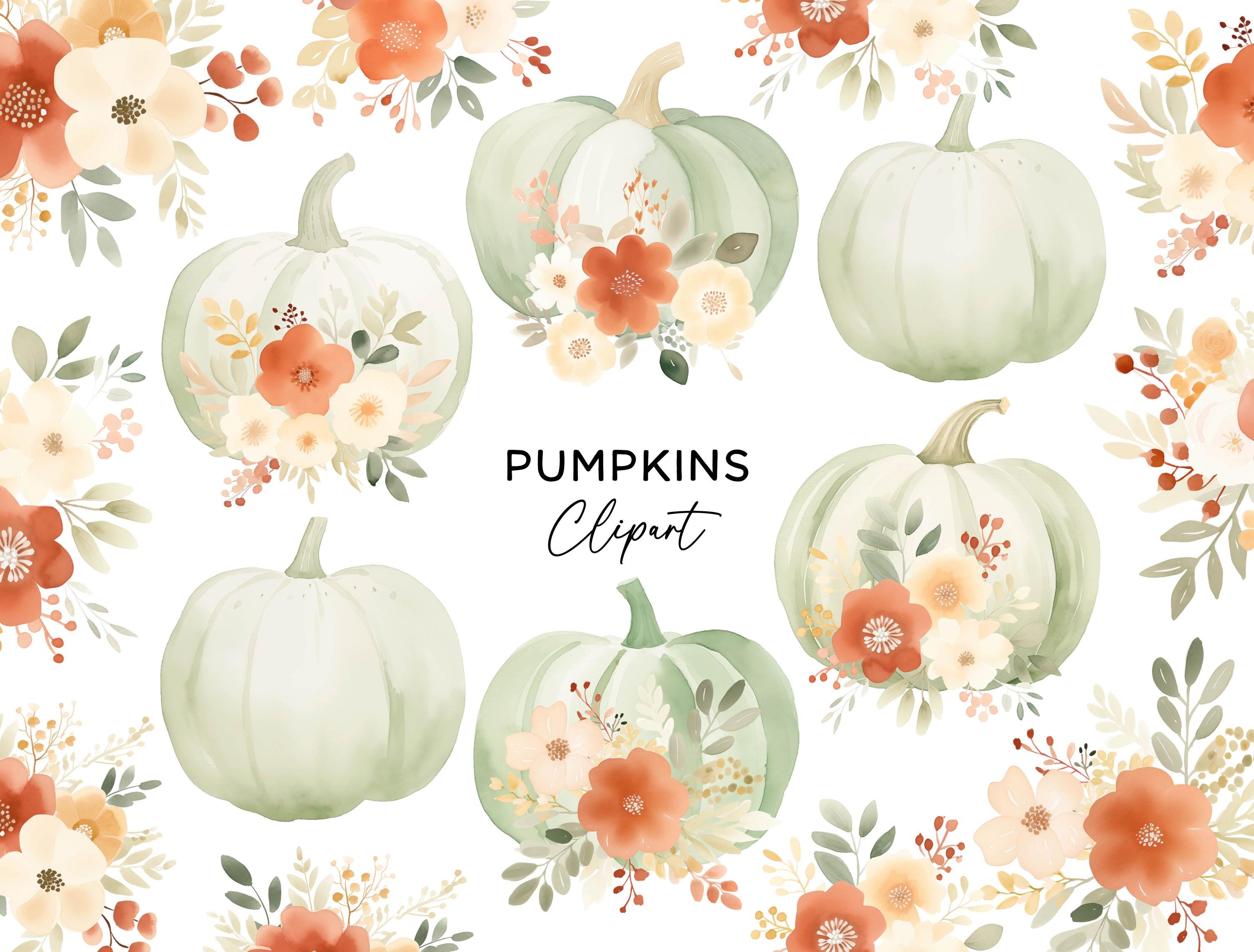 Pumpkin Clipart Bundle, PNG Digital Download Watercolor Floral Flower ...