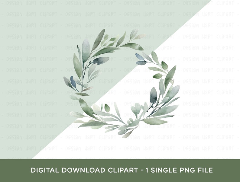 Eucalyptus Wreath Clipart, Watercolor Soft PNG Graphic Commercial Use ...