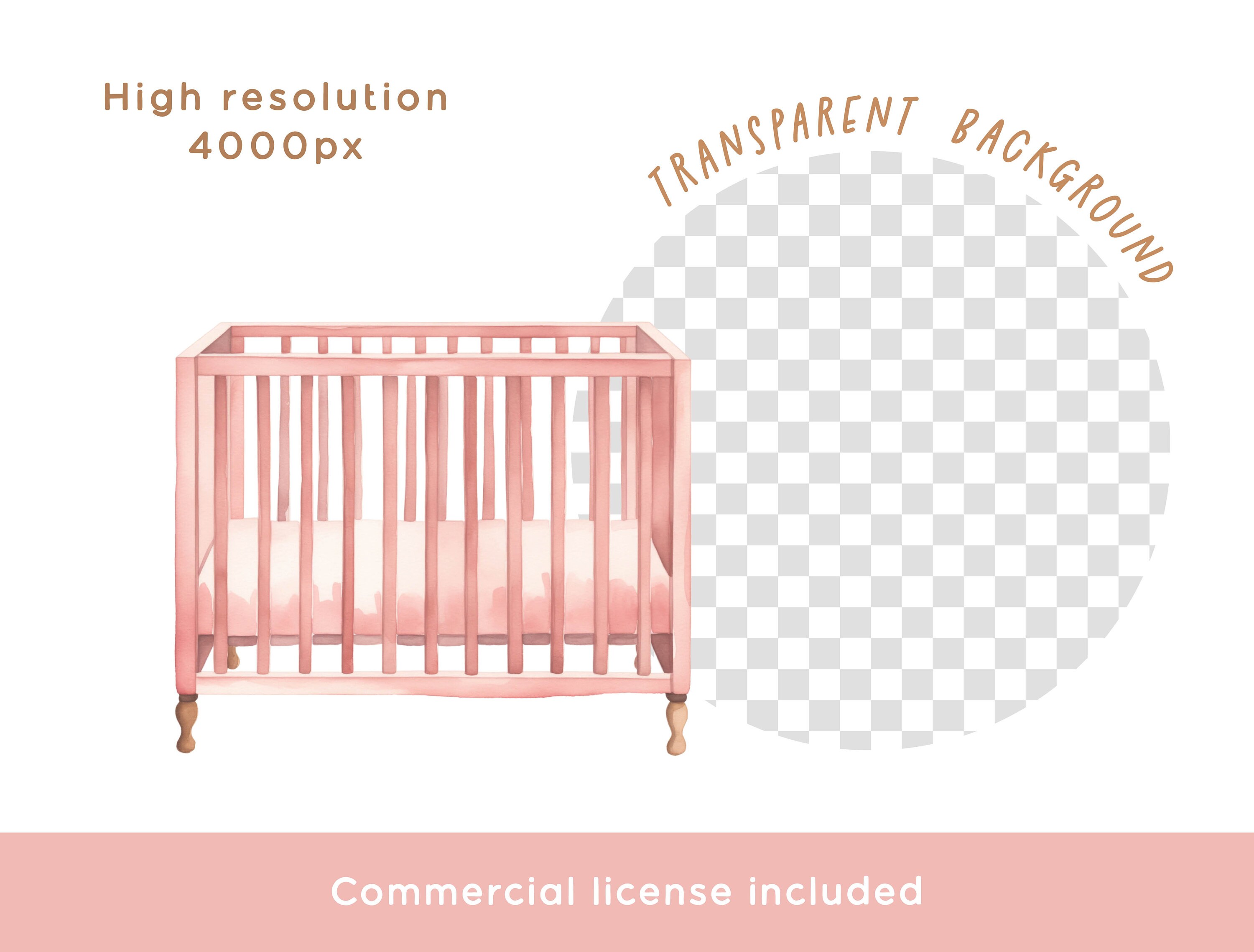 Baby Girl Clipart Bundle, Watercolor Baby Shower Pastel Pink Pram Cot ...