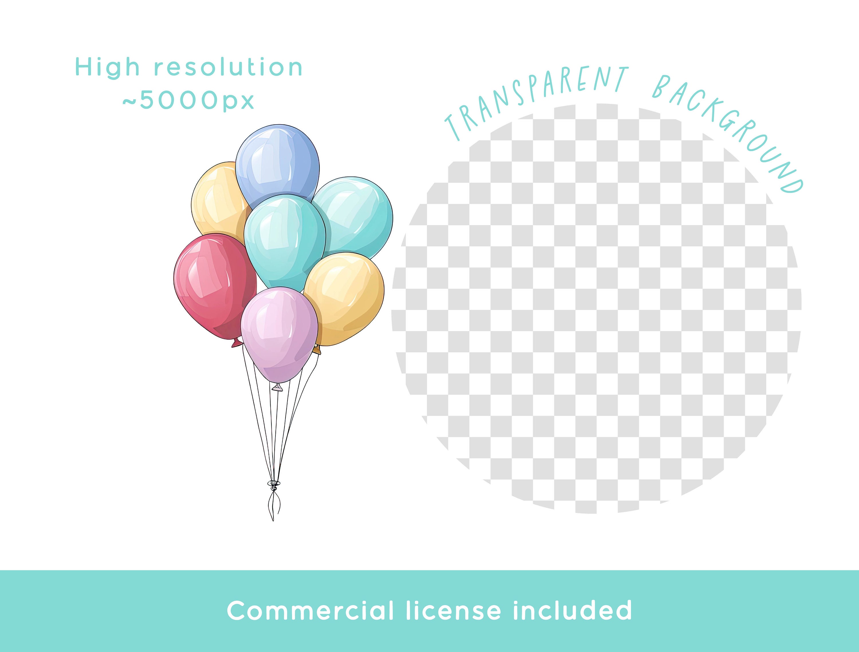 Balloon Clipart Bundle, Colorful Pastel Watercolor Party Balloons PNG ...