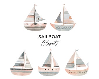Sailboat Clipart Bundle Set, Watercolor Pastel Boho Kids Sailing Boats Graphics PNG Nautical Sea Ocean Sailing Adventure Clip Art PNG Files