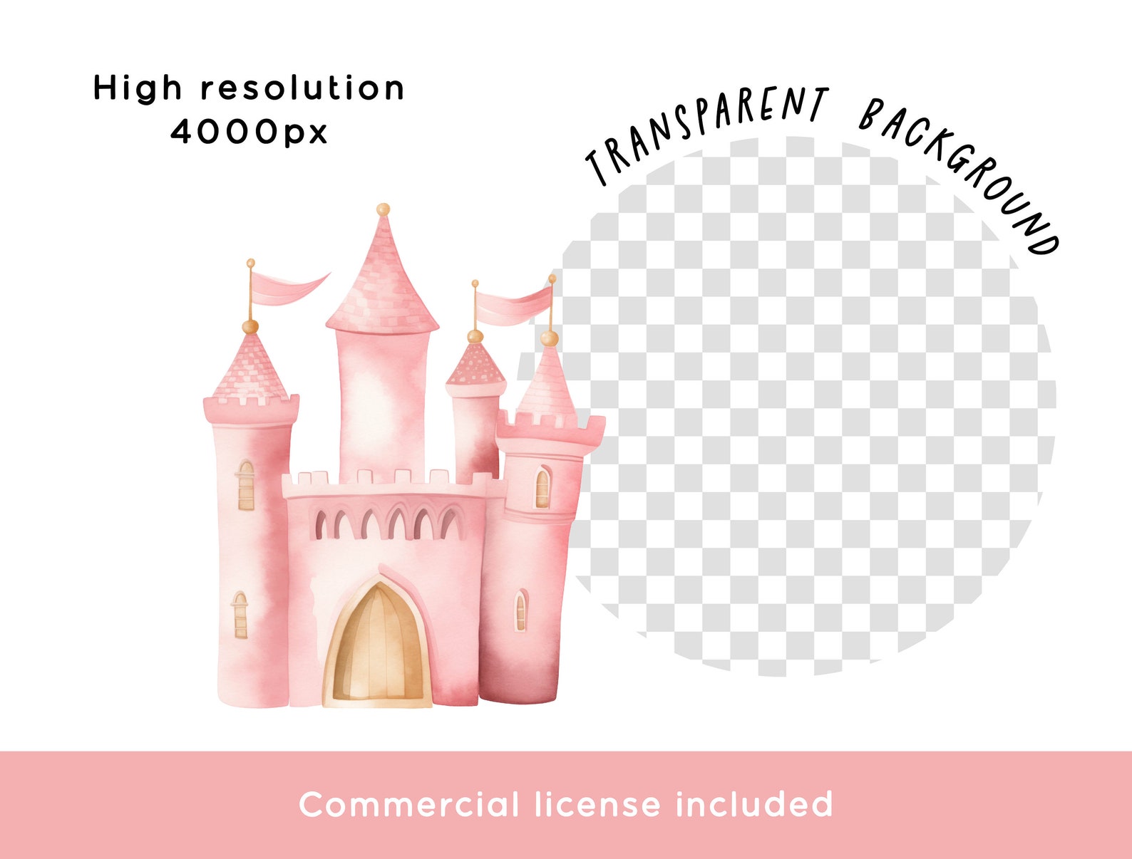 Pink Castle Clipart Bundle, Princess Magical Fairytale Pink Gold Girls ...