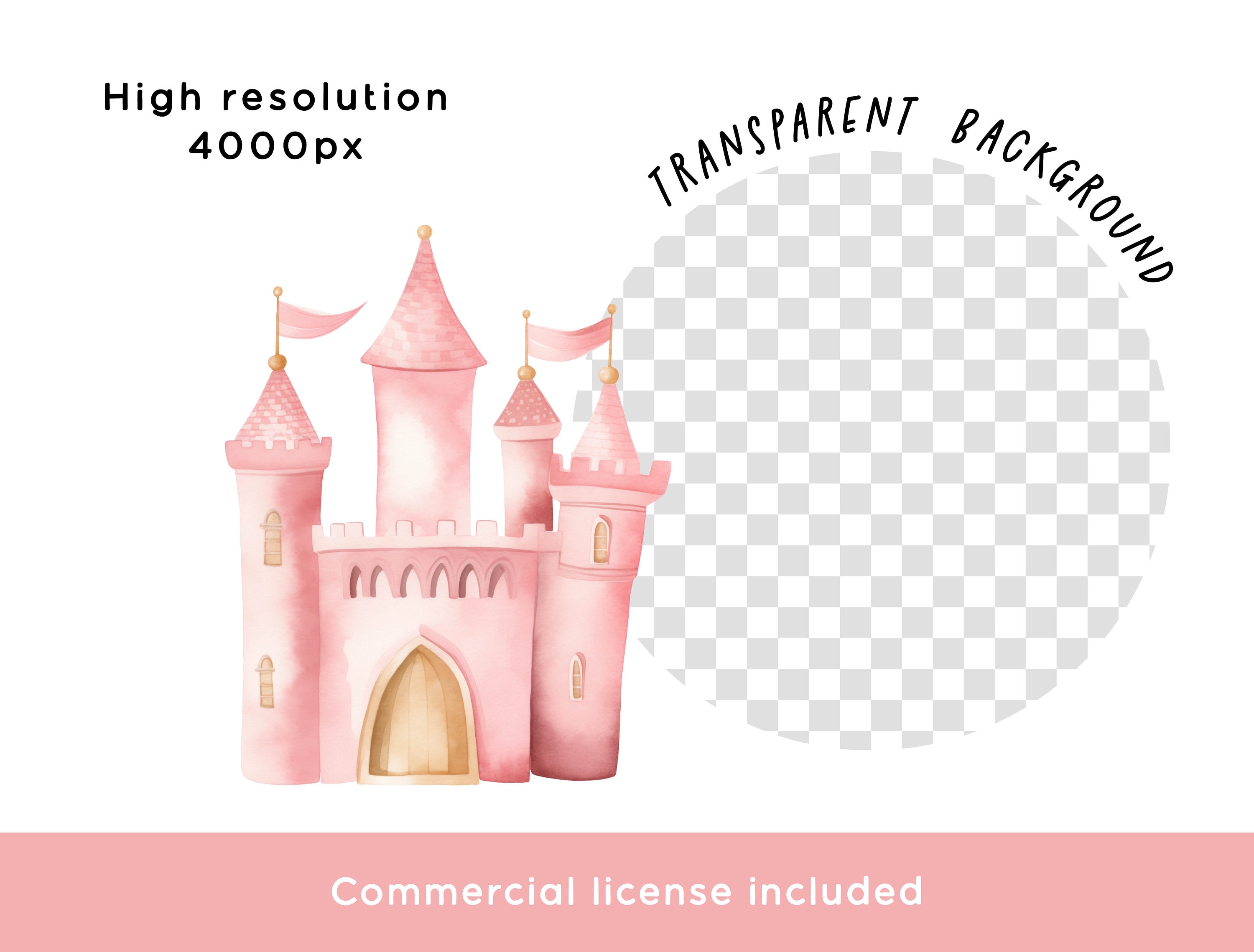 Pink Castle Clipart Bundle, Princess Magical Fairytale Pink Gold Girls ...