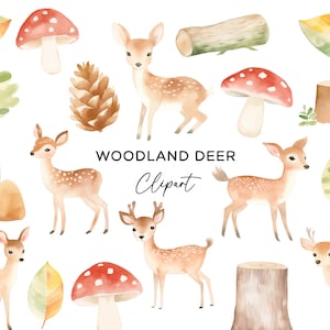 Aquarel herten clipart, bosrijke kwekerij decor afdrukbare clipart voor muur kunst baby shower, baby schattige bos dieren illustraties graphics