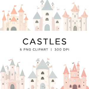 Fairy Princess Castle PNG Clipart - Gráficos de sublimación caprichosos pastel - Paquete de 6 archivos mágicos de imágenes prediseñadas digitales para uso comercial