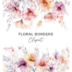 Bundle de cliparts bordure florale, cadres de fleurs aquarelle botanique Blush rose violet Orange pour faire-part de mariage Art mural en téléchargement numérique