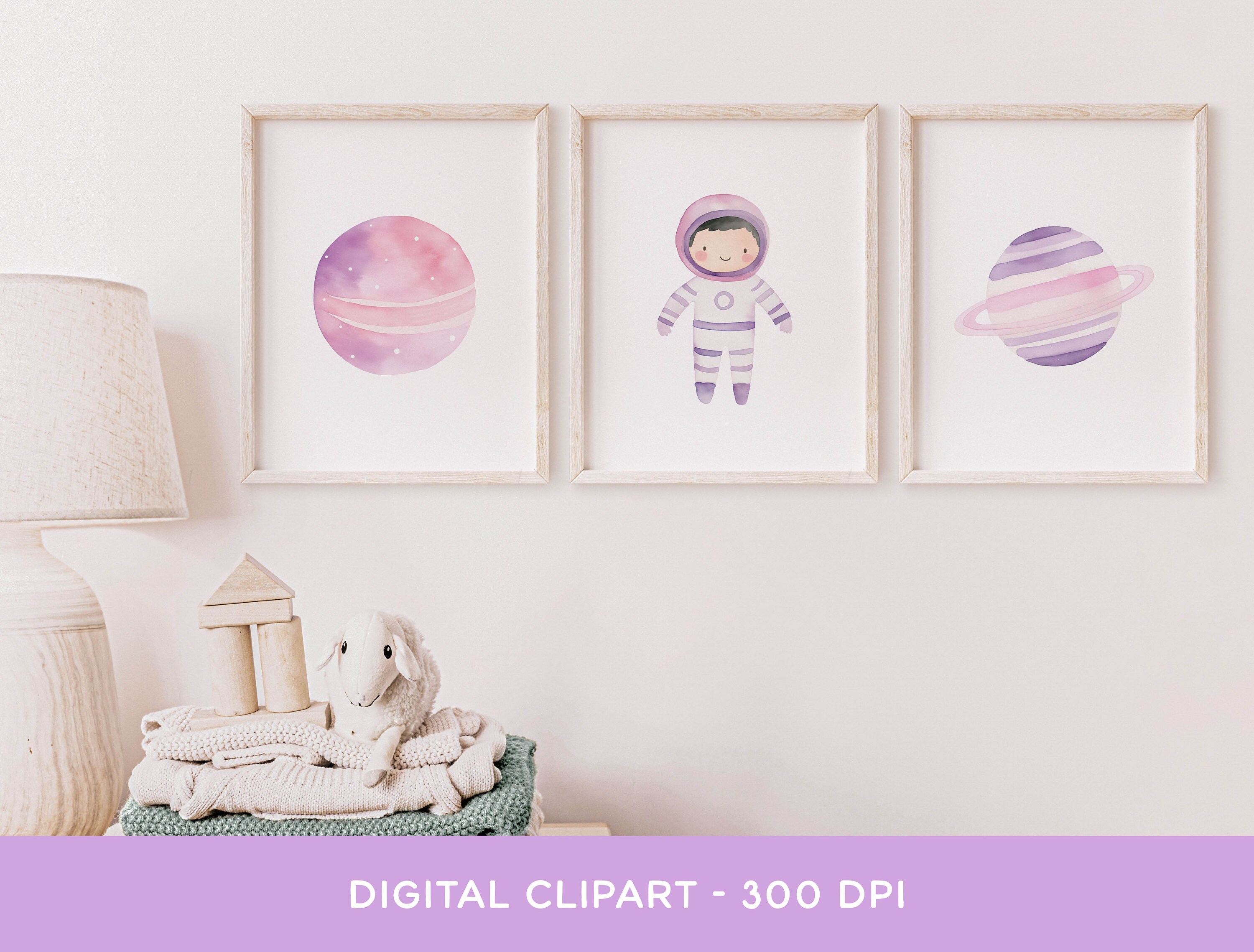Astronaut Clipart Bundle, Girls Space Galaxy Planets Purple Pink Kids ...