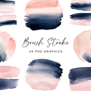 Pacote de clipart de pincelada - Aquarela Blush Rosa Azul Marinho Mancha Splodge Gráficos PNG Clip Art Pincel para convites Artesanato