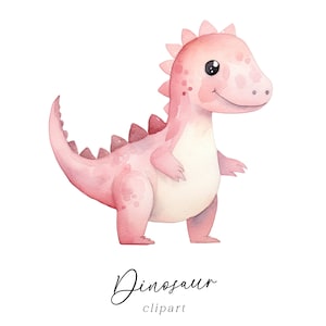 Dinosaurio Clipart para niñas, acuarela rosa PNG gráfico digital descargar uso comercial niños invitaciones de cumpleaños tarjetas lindo prehistórico