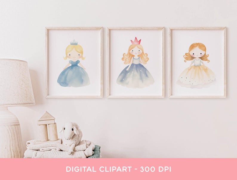 Princess Clipart Bundle, PNG Graphics Watercolor Clipart Fairytale Anna ...