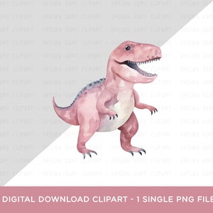 Pink Dinosaur Clipart - Watercolor T-rex for Girls, PNG Graphic Digital ...
