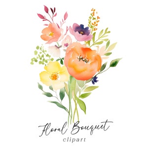 Clipart bouquet de fleurs - aquarelle jaune Orange floral bouquet PNG en téléchargement numérique pour usage commercial, graphiques de fleurs de printemps pour les Invitations