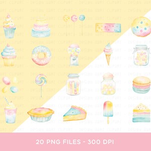 Sweets Clipart Bundle, PNG Digital Download Watercolor Rainbow Sweets ...