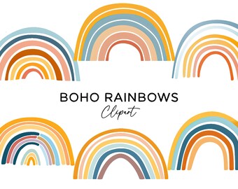 Pacote de clipart de arco-íris, ícones de arco-íris Boho Kids, gráficos PNG coloridos para convites, adesivos de scrapbooking, clipart de uso comercial para crianças