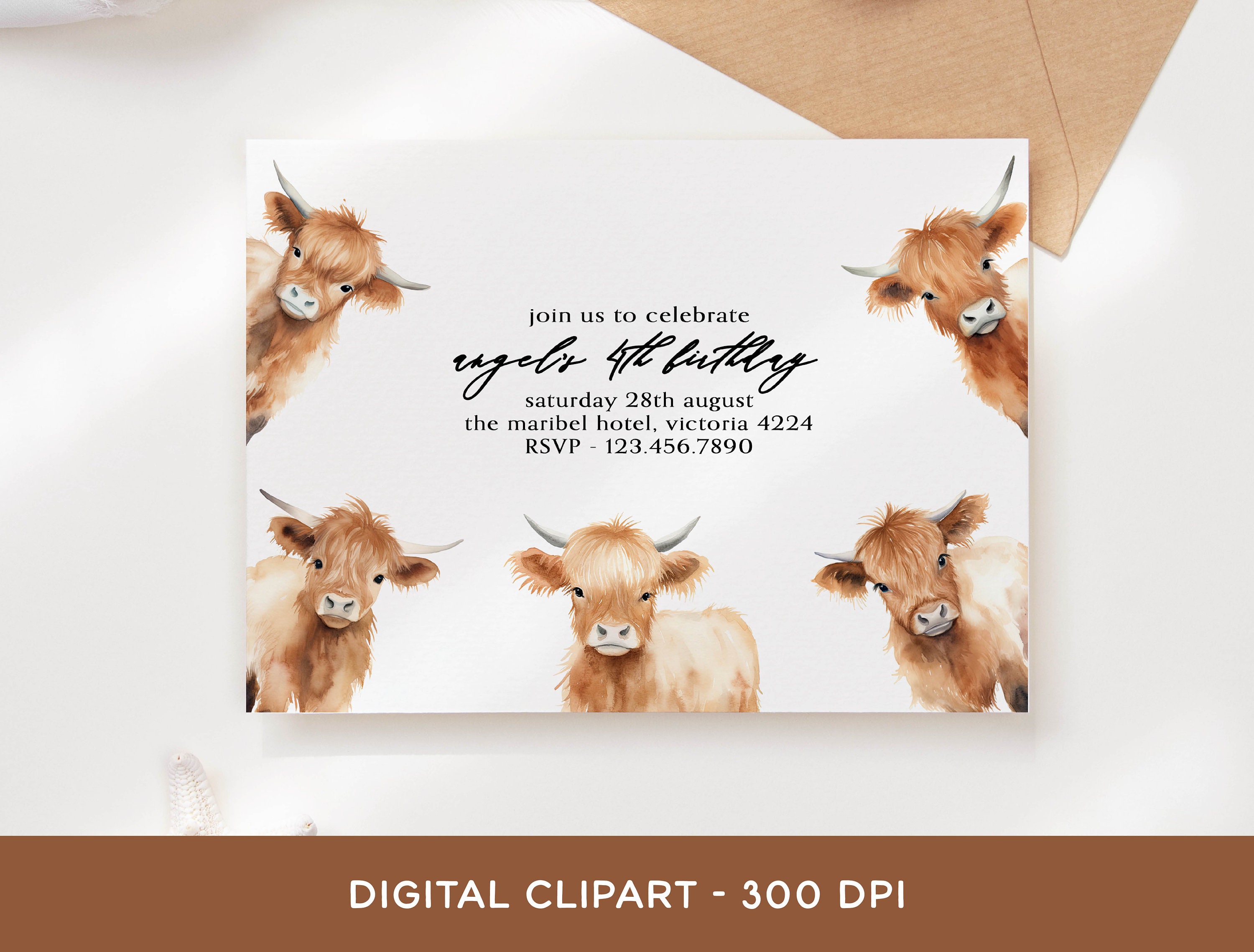 Highland Cow Clipart Bundle, Watercolor Baby Animal Cow PNG Painted ...